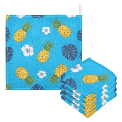 Burbuja Pineapple Hibiscus Baby Washcloths - Muslin Cotton Soft Absorbent Towel for Newborn Baby Sensitive Skin - Essential Item, 12x12 in, 5 Pack