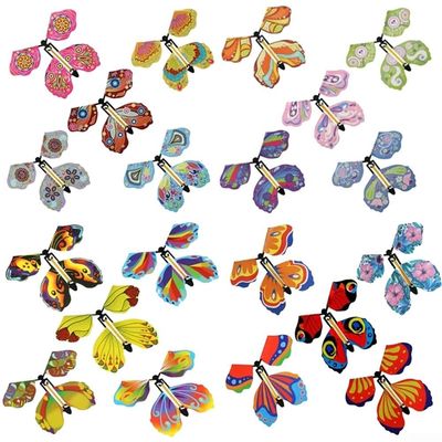 20 Pack Wind Up Flying Butterfly Cards, Colorful Rubber Band Powered Sensory Toys For Adults, Portable Plastic Paper Garden Decor 3.9 Inch
