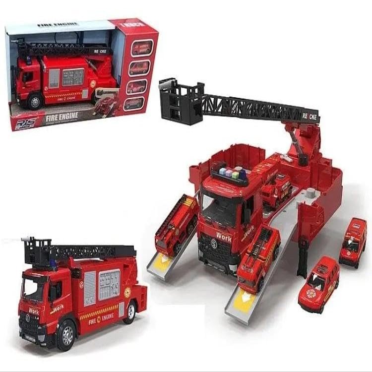 Auto fire brigade with folding semi-trailer