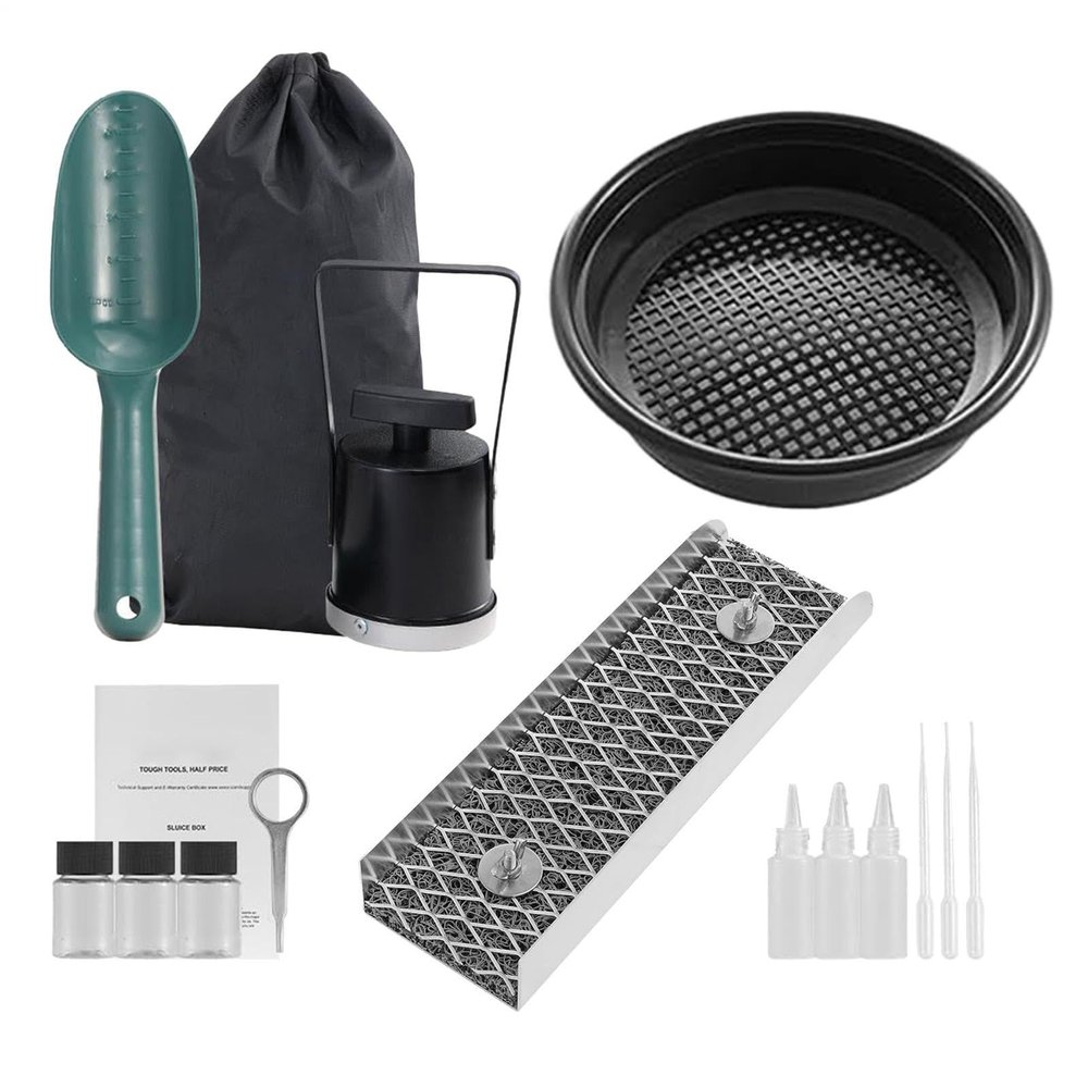 Gold Prospecting Kit - Easy Portable Prospecting | Mini Sluice Box Small Aluminum Alloy Pan | for Outdoor Explorers Kids Adults, River Stream Mountain Adventure, Compact Toy Mining Set