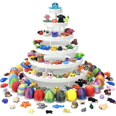 124Pcs 3D Printed Mini Animal Figurines & Easter Eggs Set,Flexible Articulated Fidget Toys,Easter Basket Stuffers, Party Favors, Carnival Prizes, Gifts for Kids Students