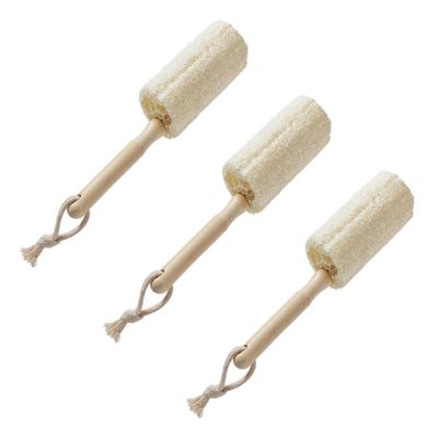 QUMIIRITY Wood Handle Loofah Bottle Cleaner Brush 3pcs Set, Natural Loofah Cup Washer for Kitchen Dish Cleaning, Home Feeding Bottle Scrub Suitable for Beakers and Mugs Random Color