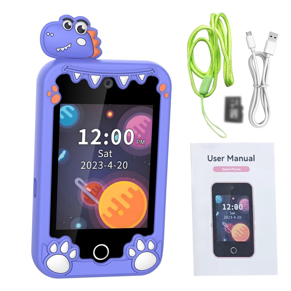 ToysCentral Basics Kids Phone for Girl Toys, Toddler Smart Phone, Detective Educational Learning Toy with 2.8" Touchscreen, Music Video Camera, Ideal for Age 3-10 Year Old (Purple Dinosaur)