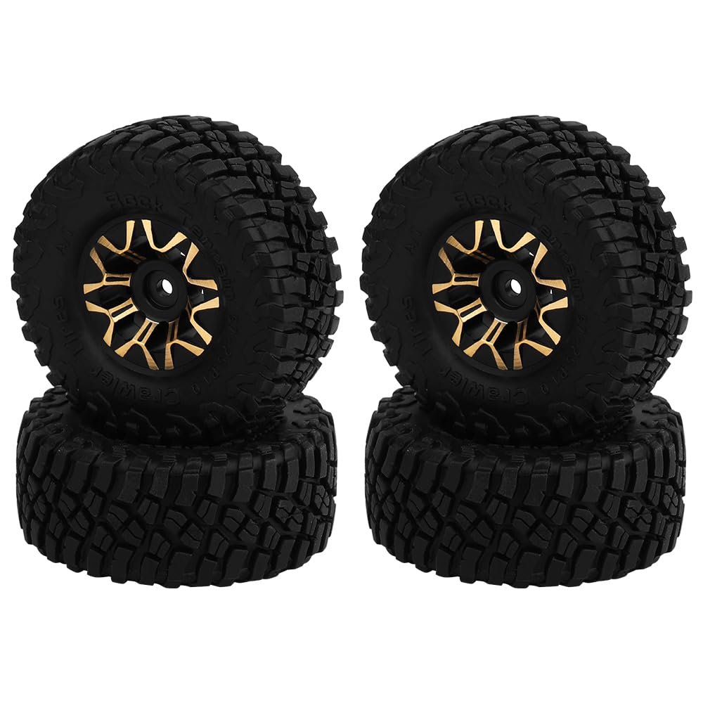 1.0 inch Brass 1:24 Beadlock Wheels Hub Rims w/Tires for 1/24 Axial SCX24 AX24 FCX24 1/18 TRX4m RC Crawler Car Upgrade Parts(Set with Tires)