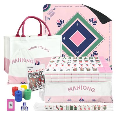 XMCHJY American Mahjong Game Set Complete with 166 Pink Tiles, Noise Reducing Mat, 4 All-in-One Rack/Pushers, Pink Bag & Accessories - Suitable for Adults and Beginners