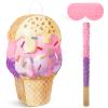 Atiloy Ice Cream Pinata Pink Cupcake Pinata with Stick & Blindfold Cute Candy Pinata for Girls Birthday Ice Cream Themed Party Decorations Summer Baby Shower Wedding Princess Party Supplies view 1