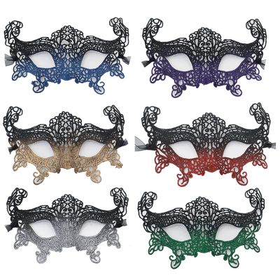 6Pack Lace Masquerade Venetian Mask,Women Half Face Fox Venetian Lace Mardi Gras Mask for Halloween Carnival Prom Ball Party