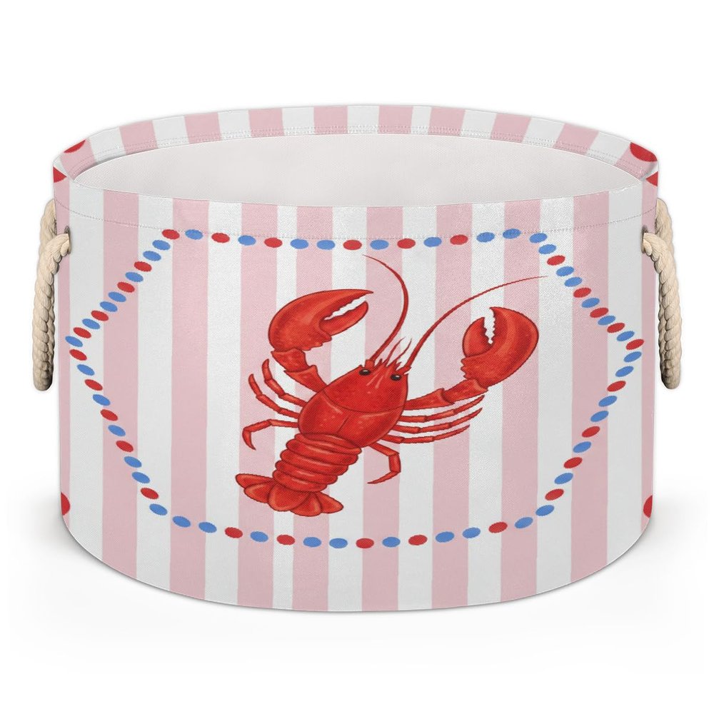 Drekrid Large Storage Baskets - Red Lobster Nursery Round Collapsible Organizer Bin Box Laundry Hamper for Kids Toys, Blanket, Bedroom Living Room Home Decor, Gift Basket, 19.4"x13.3"