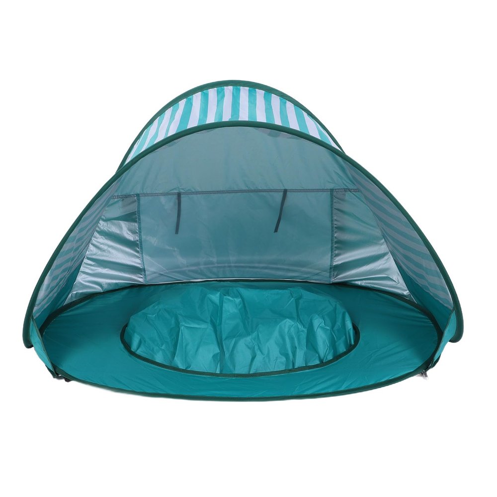 Baby Beach Tent, UPF 50+ Sun Protection Pop Up Shelter with Built in Pool for Toddlers Green Stripe 47x31x27 Inch