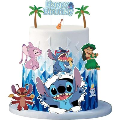 10 Pcs Happy Birthday Cake Toppers, Blue Cupcake Topper, Cute Cake Decorations Photo Booth Props, Cartoon Themed Party Supplies for Celebrating