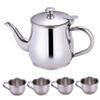 CAKEEYUM Kids Tea Set Includes Portable 330ml Stainless Steel Long Spout Teapot with Filter Screen and 4 70ml Cups for Children Camping Home Kids Tea Set, Small Teapot, Stainless Steel view 1