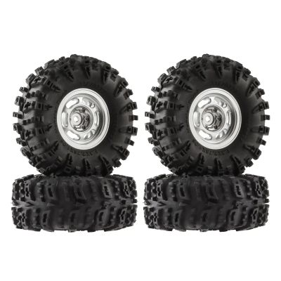 Rc Upgrades Spare For TRX4M For SCX24 1/18 1/24 70 * 27mm Mud For Terrain Rubber Tyres 1.3" Beadlock Wheel Rims Tires Set RC Crawler Car Parts(A-Silver)