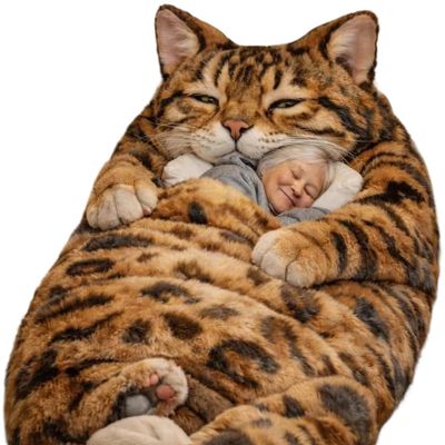 Giant Fluffy Cat Sleeping Bag for Adults - Soft Plush Cat Shaped Sleeping Bag for Human, Cozy & Warm Envelope Style Blanket Animal Shaped Sleep Bags for Home Camping Travel C