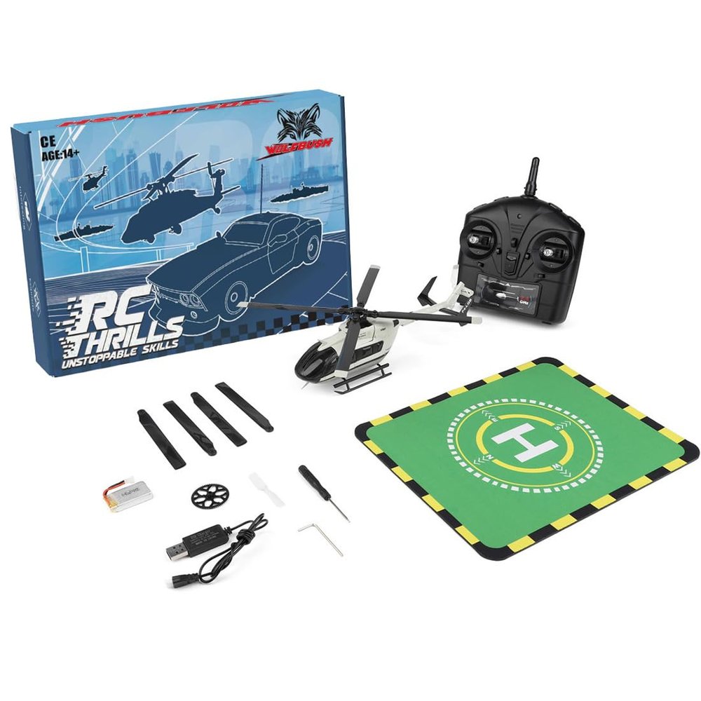 Mechryptic RC Helicopter for Adults, WL-K160 EC-145 160-Class 2.4G 4CH 4-Propeller Flybarless Scale RC Aircraft with Altitude Hold | Adjustable Left/Right-Hand Throttle, Gift for Beginners (RTF)