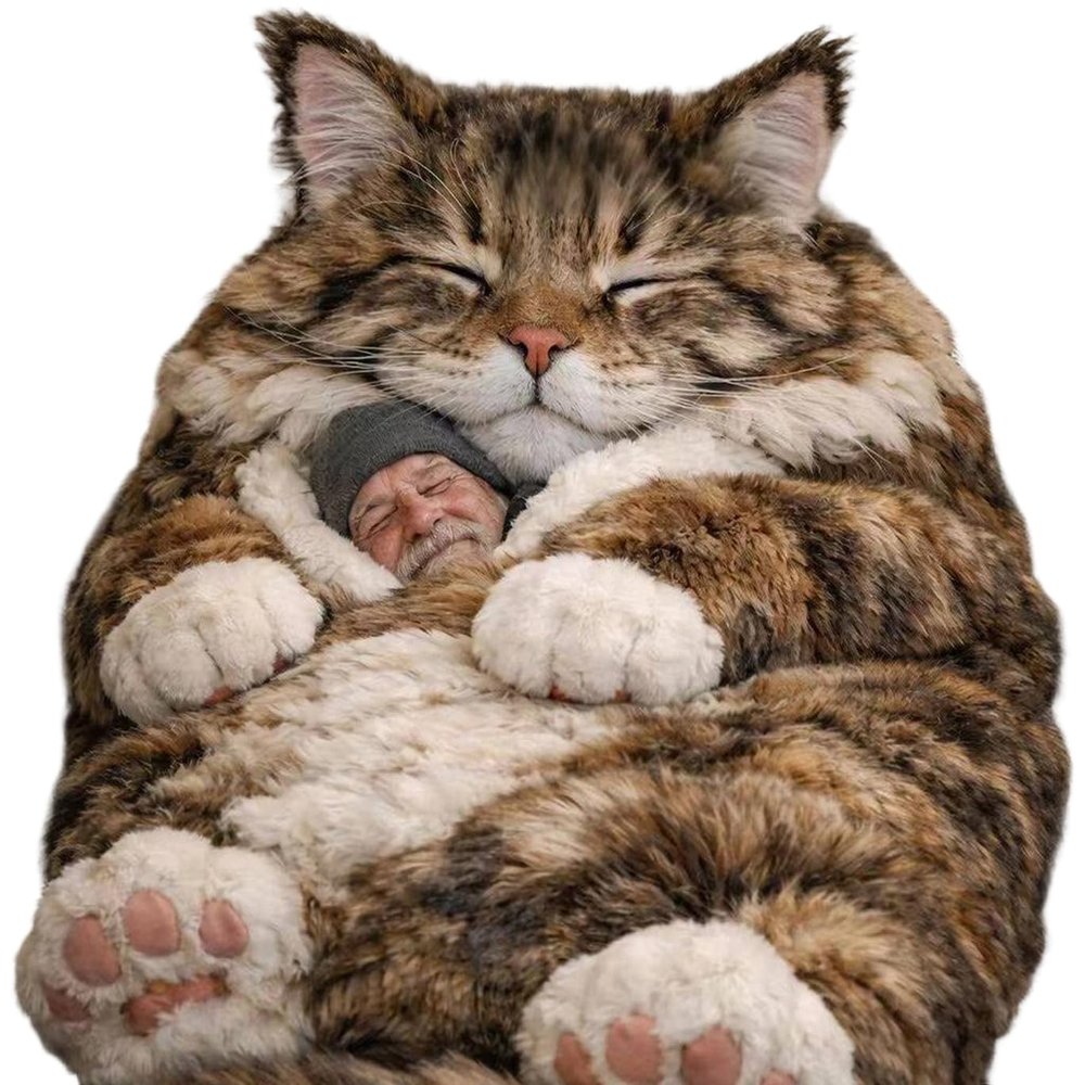 Giant Fluffy Cat Sleeping Bag for Adults - Soft Plush Cat Shaped Sleeping Bag for Human, Cozy & Warm Envelope Style Blanket Animal Shaped Sleep Bags for Home Camping Travel D
