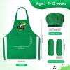 Bensbl 6 Pack Chef Hat and Apron Set with Arm Sleeves, Green Soccer Theme Childrens Aprons with 2 Pockets and Adjustable Strap for Cooking Baking Painting Art Activities view 2