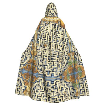 WBQLSL Labyrinth Treasure Map Patterned Hooded Cape, Role-Playing Stage Performance Holiday Party Costume
