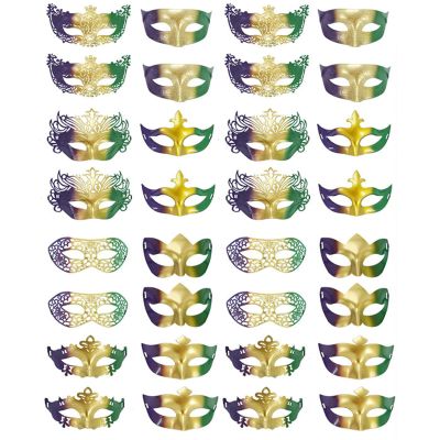24/36/48Pcs Gold Purple Green Masquerade Venetian Mask,Vintage Venetian Mardi Gras Mask for Halloween Carnival Party (36Pcs)