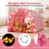 Costzon Kids Play Tent, Cozy Indoor Toddler Playhouse w/String Lights, Flags, Net Curtains, Glow in The Dark, Large Foldable Twin Bed Tent for Boys Girls Aged 3+, Reading Canopy for Kids Room (Pink) view 3