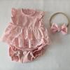 EKOKIZ Realistic Baby Doll Clothes, Pink 2-Piece Set, Lace Hollow Out Romper with Double Layer Ruffled Skirt, Bow Headband for 17-20 Inch Newborn Girl Reborn Baby Dolls view 1