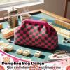 Sunnymove Mahjong Tile Bag Woven Clutch Purses for Women Woven Striped Dumpling Bag Summer Beach Evening Handbag for Mahjong Tile Vacation Supplies (Pink Green,Plaid) view 4