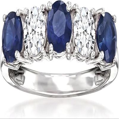 3Ct Round Cut Lab Created Diamond and Blue Sapphire Engagement Ring, 925 Sterling Silver, 14k White Gold Finish (Pink, 8)