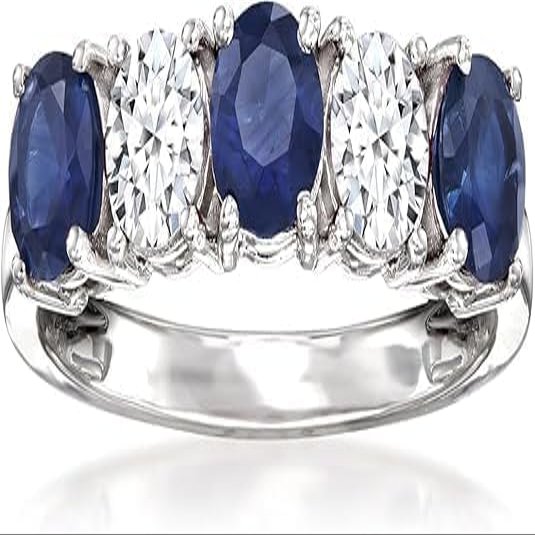 3Ct Round Cut Lab Created Diamond and Blue Sapphire Engagement Ring, 925 Sterling Silver, 14k White Gold Finish (Pink, 8)