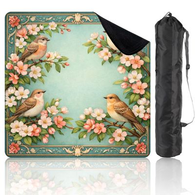 31.5" x 31.5" Mahjong Mat for Table with Carrying Bag Vintage Floral Birds Blossoming Branches Soft Pastel Non-Slip Noise-Reducing Game Mat Mahjong Accessories for Poker Dominoes Board Games