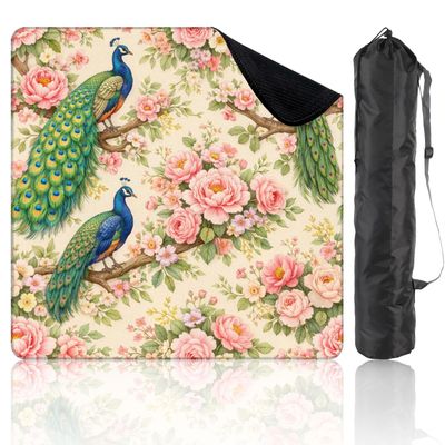31.5" x 31.5" Mahjong Mat for Table with Carrying Bag Peacock Pink Peonies Floral Vibrant Colors Non-Slip Noise-Reducing Game Mat Mahjong Accessories for Poker Dominoes Board Games