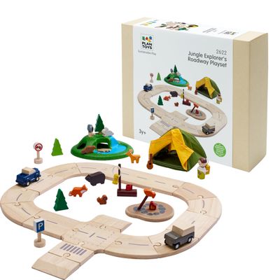 PlanToys Wooden Jungle Explorers Roadway Playset Montessori Kids Adventure