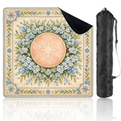 31.5" x 31.5" Mahjong Mat for Table with Carrying Bag Floral Mandala Blue Forget Me Not Flowers Soft Pastel Tones Non-Slip Noise-Reducing Game Mat Mahjong Accessories for Poker Dominoes Board Games
