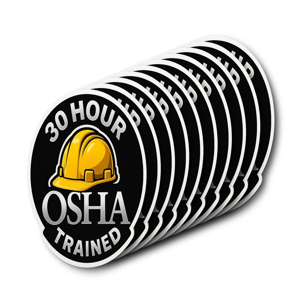 30 Hour OSHA Trained Hard Hat Helmet Vinyl Decal Sticker | Construction Safety Sign | Worker Training Emblem | 10 Pack [LLP4]