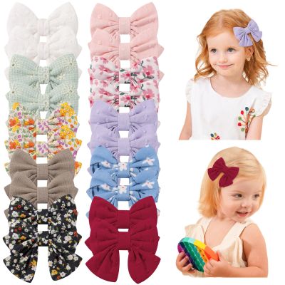 choicbaby 20 Pcs Bow Hair Clips 2.8 "Baby Bow Clips Floral Print Linen Blend Bowknot Barrettes Soft Fully Lined Hair Clips Hair Accessories for Babies Toddlers Infant Kids