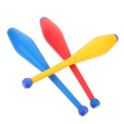 BESPORTBLE 3pcs Circus Juggling Sticks Set for Stage Performance Small Plastic Juggling Pins with High Friction Handles in Red, Blue, and Yellow Professional Acrobatics for Circus
