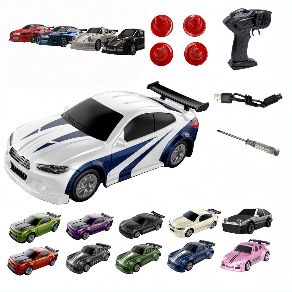 1:64Mini Remote Drift Car,2026New2.4GHz Four Wheel Drive High Speed RC Car with LED Lights,Full Scale Desktop Micro Sports Drift Racing,Suitable for Adults Adolescents Model Toys (White M4)