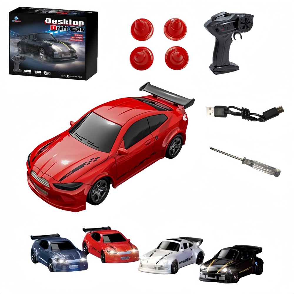 1:64Mini Remote Drift Car,2026New2.4GHz Four Wheel Drive High Speed RC Car with LED Lights,Full Scale Desktop Micro Sports Drift Racing,Suitable for Adults Adolescents Model Toys (Red M4)