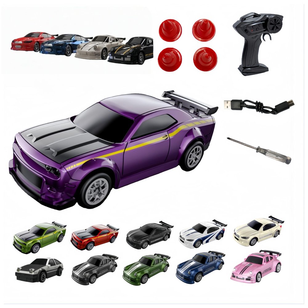 1:64Mini Remote Drift Car,2026New2.4GHz Four Wheel Drive High Speed RC Car with LED Lights,Full Scale Desktop Micro Sports Drift Racing,Suitable for Adults Adolescents Model Toys (Purple DQ)