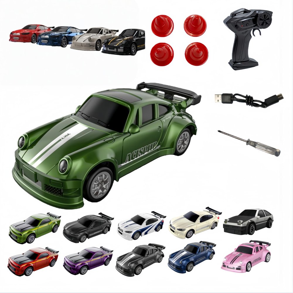 1:64Mini Remote Drift Car,2026New2.4GHz Four Wheel Drive High Speed RC Car with LED Lights,Full Scale Desktop Micro Sports Drift Racing,Suitable for Adults Adolescents Model Toys (Green 911)