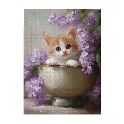 RMYRHQ Charming Oranges White Kitten in Vintage Bowl Lilac Garden Wooden Puzzles for Adults 500 Pieces Family Game Stress Relief Puzzles Great for Puzzle Collectors Thanksgiving and Summer Gifts