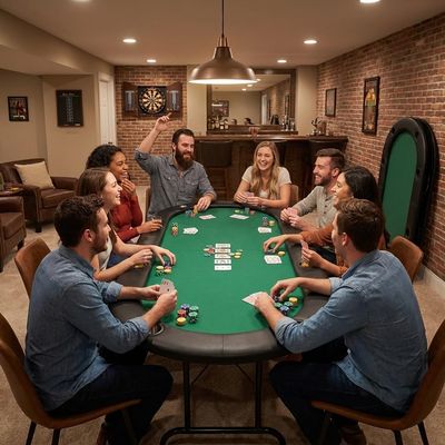 VrillpxqAeon 8 Players Texas Holdem Foldable Poker Table, Portable Card Table, Felt Top with Cup Holders and Chip Trays, Compact Design for Home Nights, Durable MDF Frame with Easy Setup