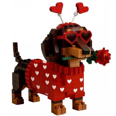 2026 Valentines Day Exclusive Dachshund Brick Set - 3D DIY Dog Building Block Kit, Romantic Puppy Model with Heart Design, Cute Dachshund Decor for Home, for Dog Lovers & Couples