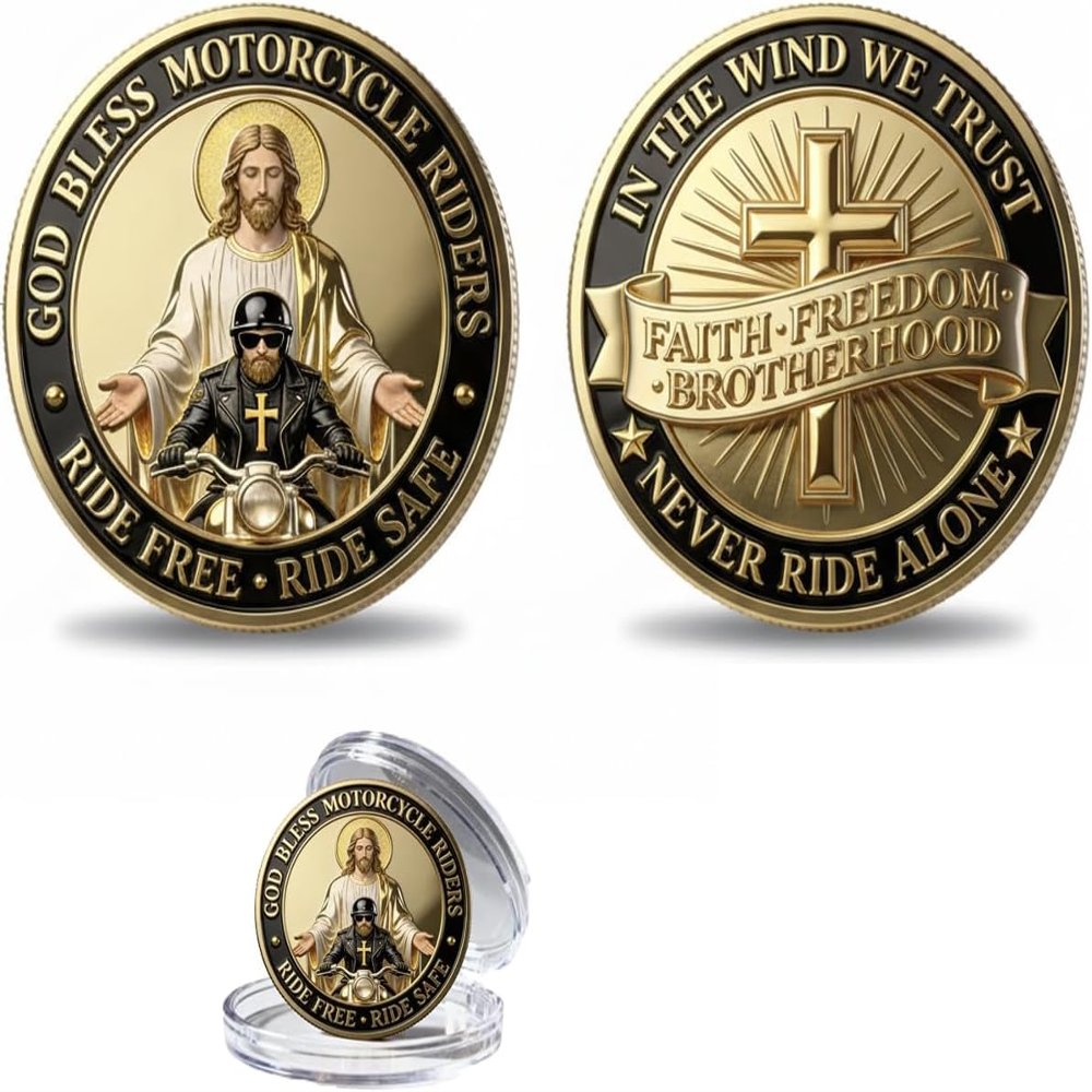 Motorcycle Blessing Coin, Christian Biker Challenge Coin with Cross, Ride Safe Pocket Token, God Bless Motorcycle Riders Challenge Coins for Motorcycle Riders Men (A-1)