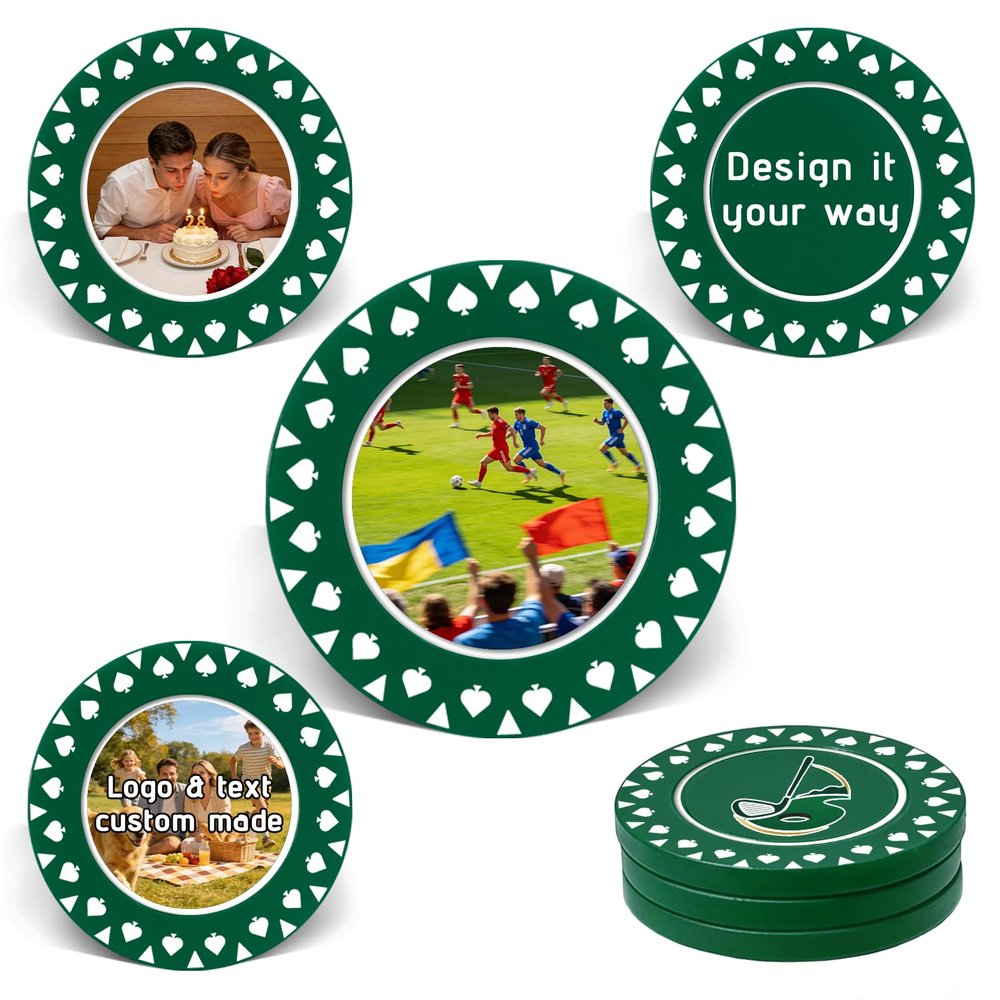 100-1000pcs Plastic Poker Chips Customizable 37 & 40 MM Personalized Poker Chips with Logo/Text/Image UV Printed Customized Poker Chips for Birthday, Casino Party (Green, 37MM)