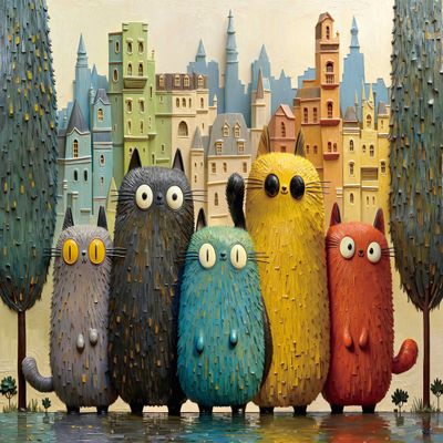 Puzzle for Adults 1000 Pieces, Textured Cute Cats City Jigsaw Puzzles