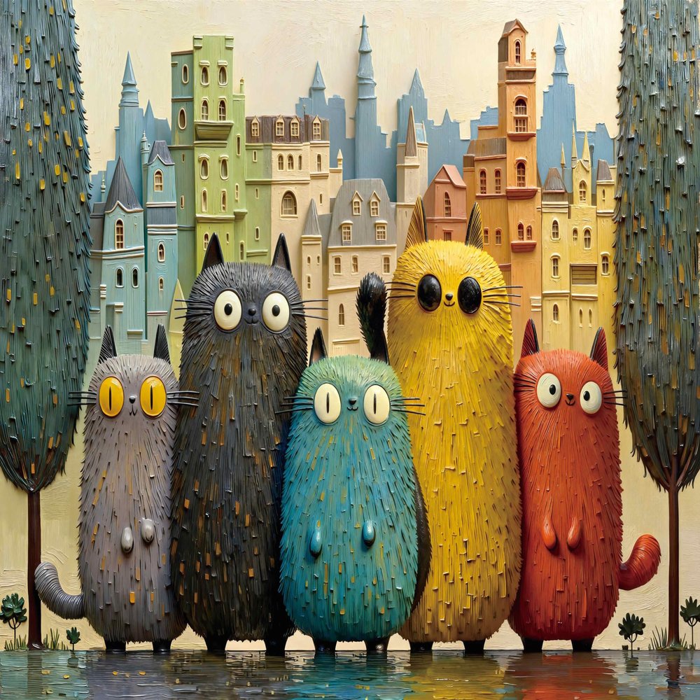 Puzzle for Adults 1000 Pieces, Textured Cute Cats City Jigsaw Puzzles