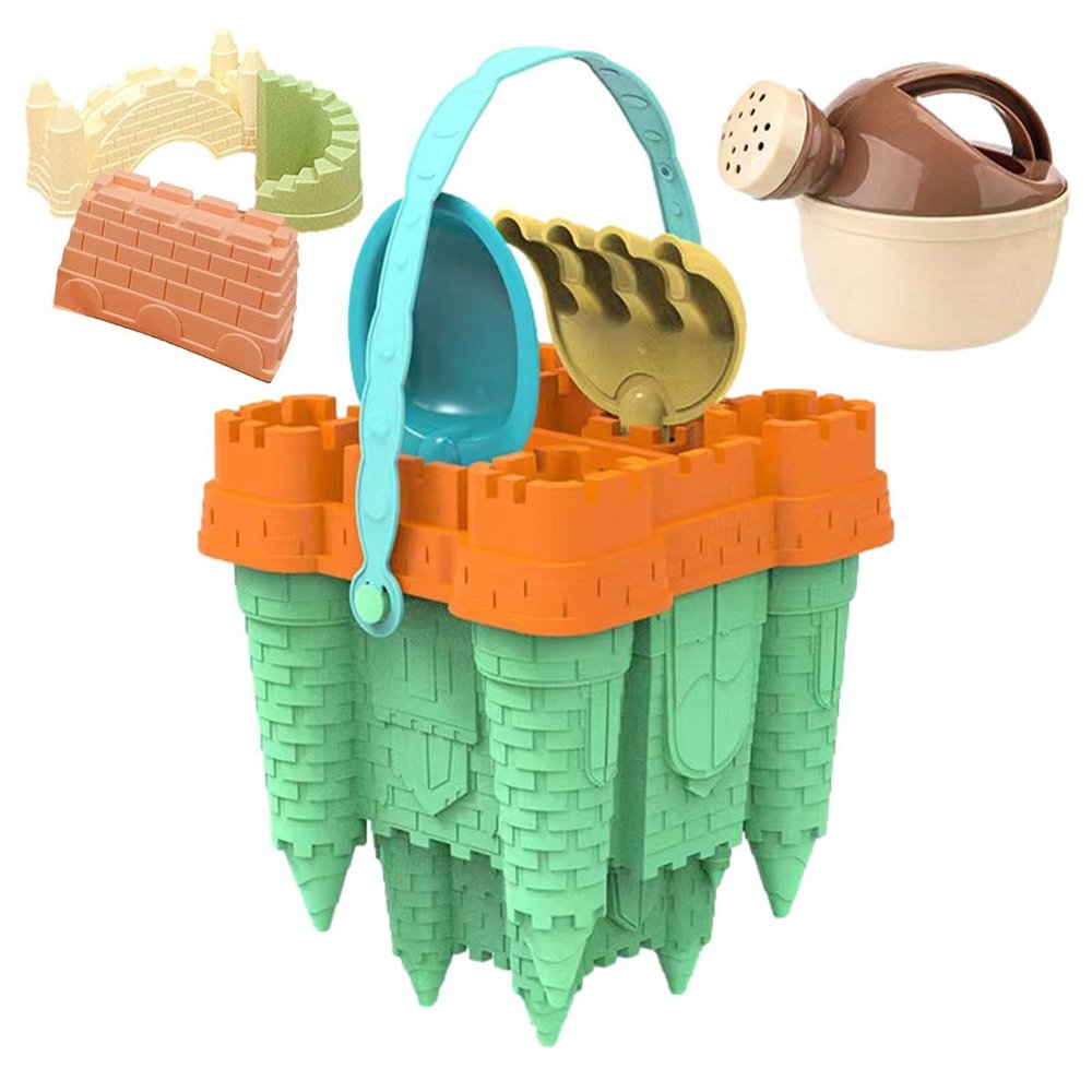 Genrico Castles Set: Toys for Children, Folding Bucket, Shovels, Rakes, Ice Cream Molds, Molds | Multipurpose Kit of Creative Castle, De Almacenamien