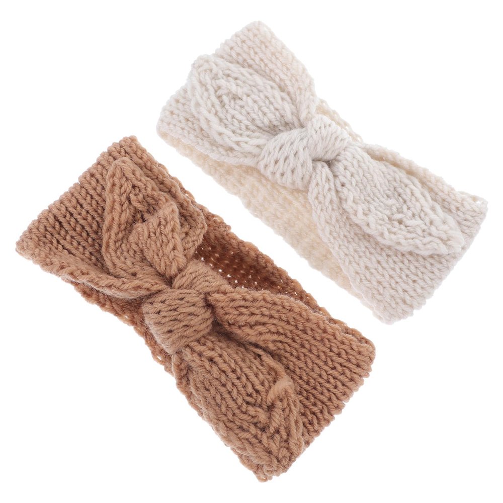 COSMEVIVI 2pcs Headbands, Knitted Bow Hair Bands, Soft Hair Accessories, Warm Headband Set for Newborns, Party and Daily Wear