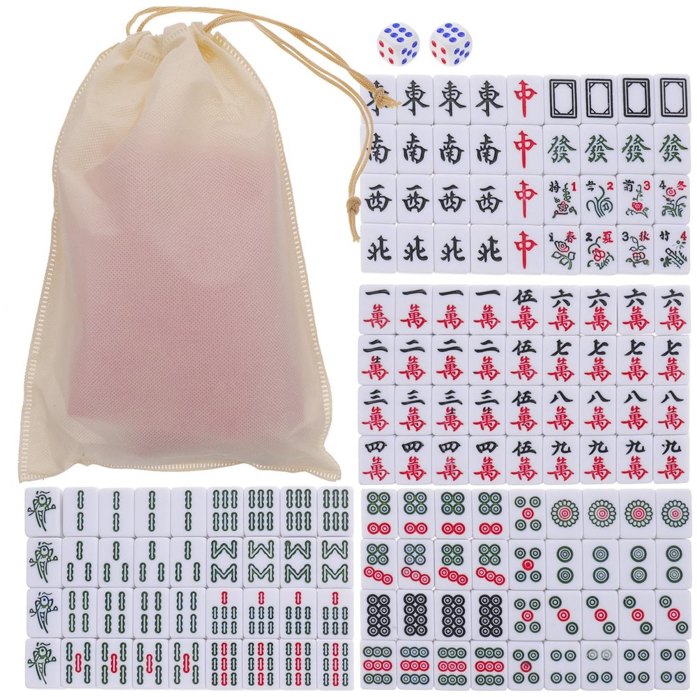 KALLORY Mini Mahjong Set Portable Tile Game 24mm Pink Travel Mahjong Kit with Large Storage Bag for Dormitory and Party Use