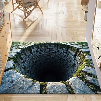 Funny 3D Hole Rug Doormat that Looks Like a Hole, Novelty Optical Illusion Rug Carpet Illusion Hole, Non-Slip Washable Fun Rug for Entryway Pets Kids