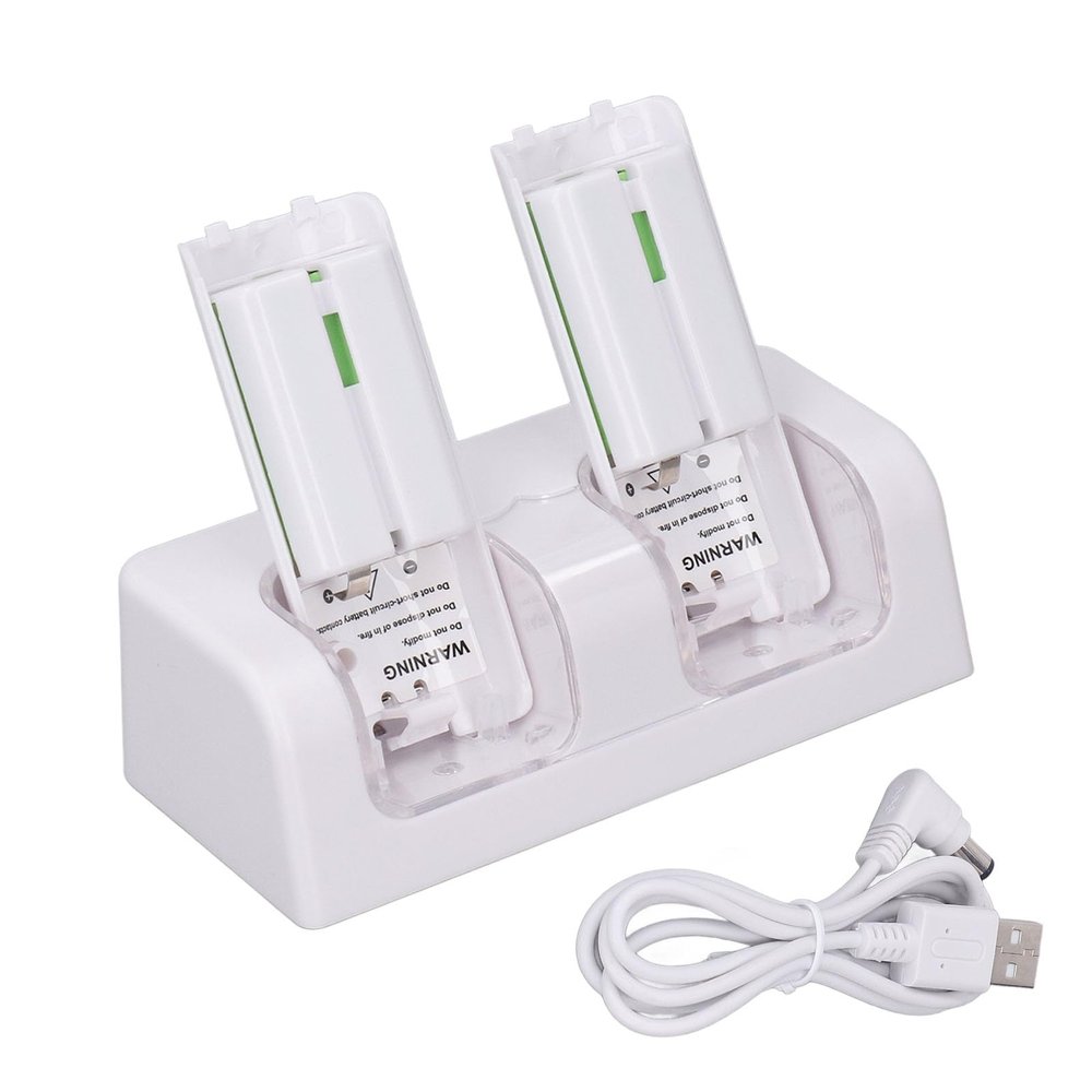 4 in 1 Remote Controller Charging Station, Dual Remote Charger Dock with Built - in 2800mAh Lithium Batteries, Portable ABS Charging Base for Game Consoles and Smart TVs (White)